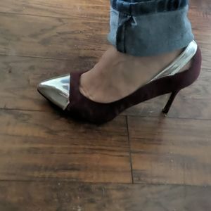 Burgundy & silver heel